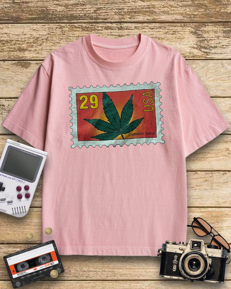 TheRetroTee Vintage 1993 Sativa Cannabis Postal Stamp Nostalgic T-Shirt
