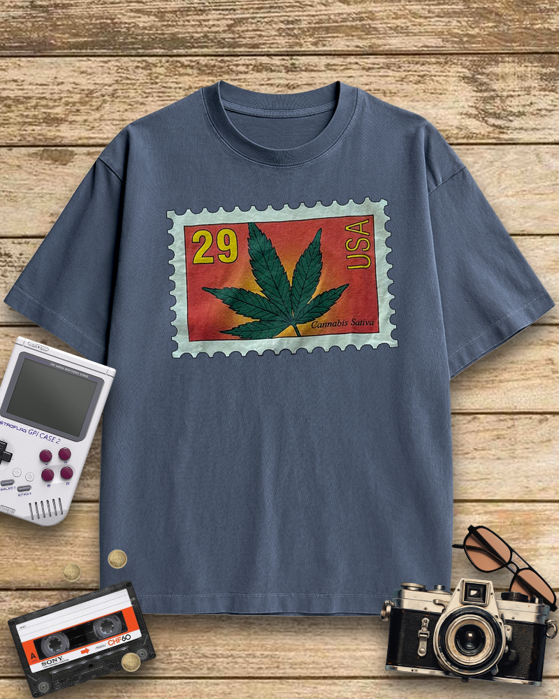 TheRetroTee Vintage 1993 Sativa Cannabis Postal Stamp Nostalgic T-Shirt