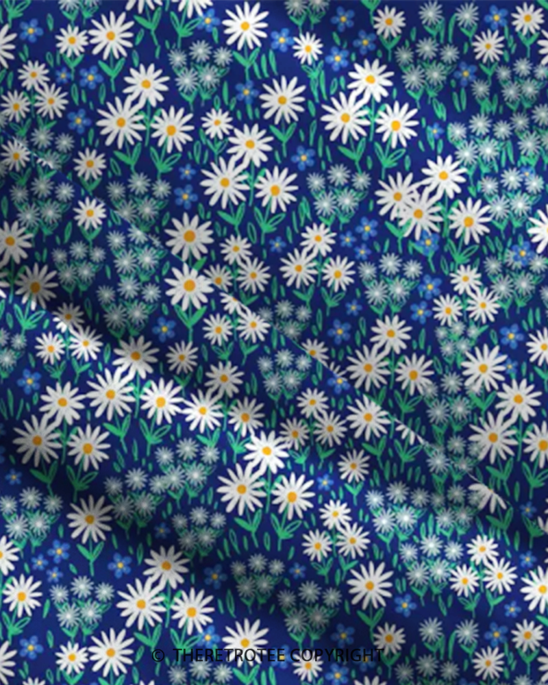 TheRetroTee 1970s Retro Blue Daisy Floral Boho Strappy Maxi Dress