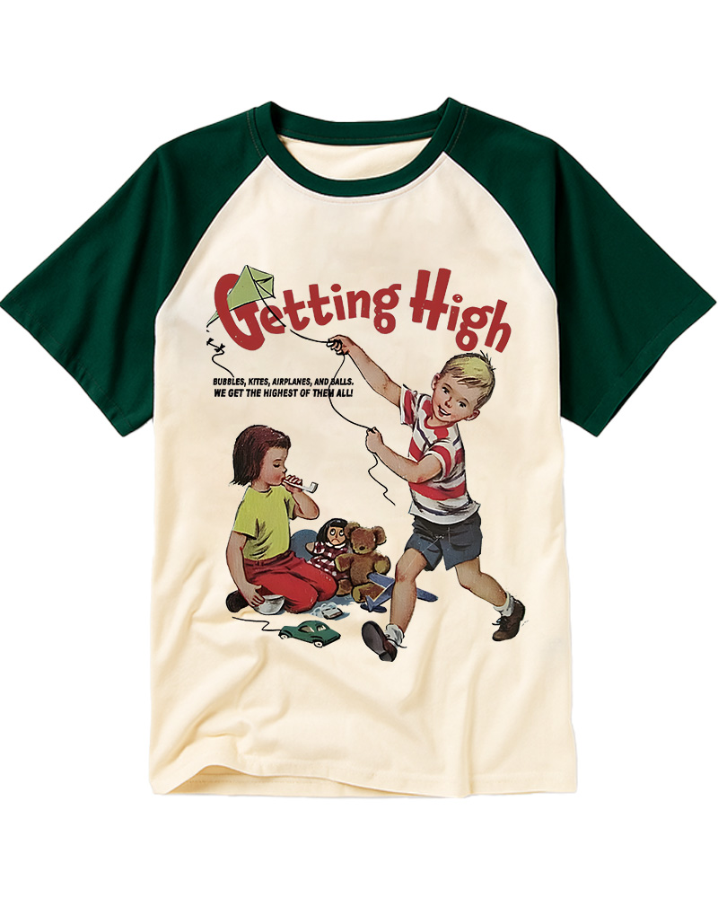 TheRetroTee Getting High 1950s Raglan Baseball T-Shirt