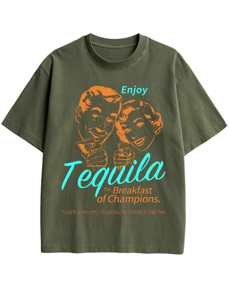 TheRetroTee Enjoy Tequila The Breakfast Of Champions 1950s Cotton T-Shirt