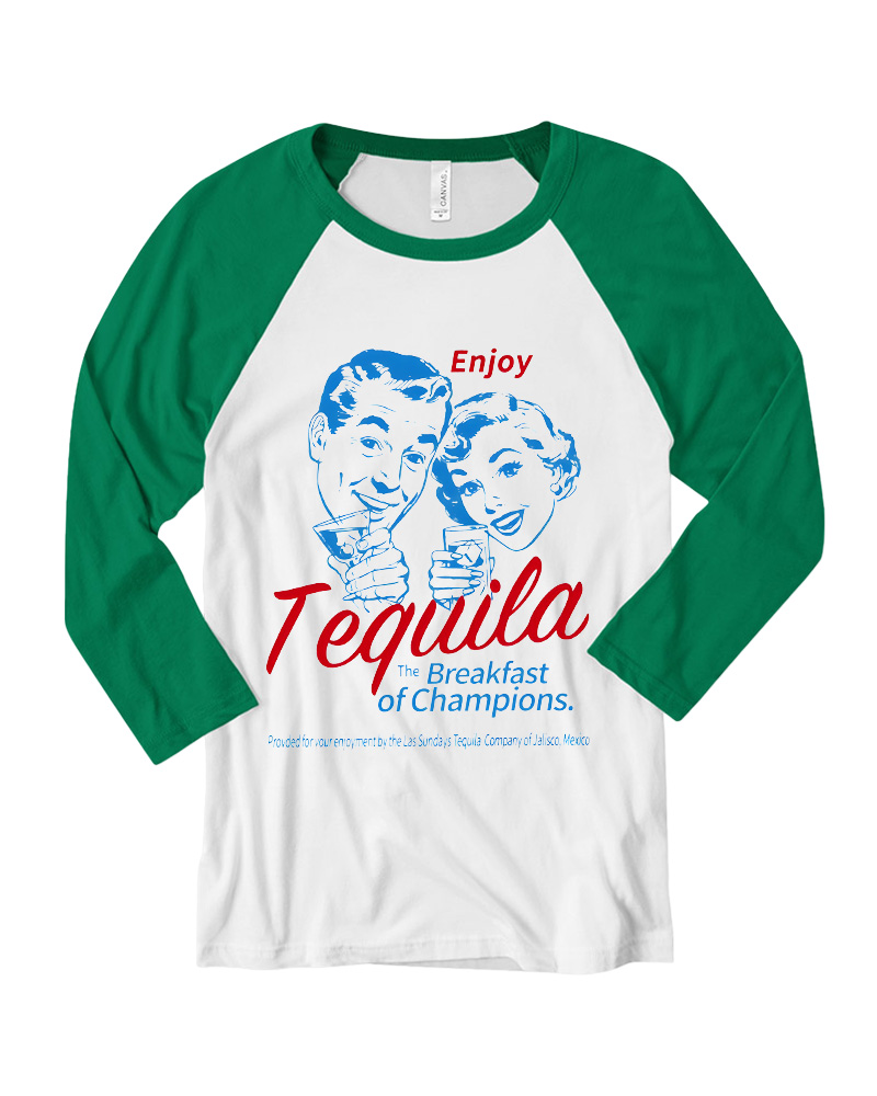 TheRetroTee Enjoy Tequila The Breakfast Of Champions 1950s Long Sleeve Raglan T-Shirt
