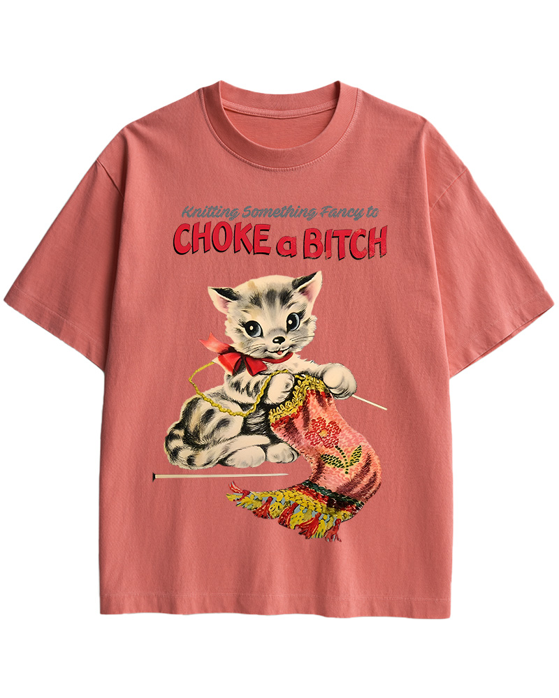 TheRetroTee Knitting Something Fancy to Choke a Bitch Pin-Up Cotton T-Shirt