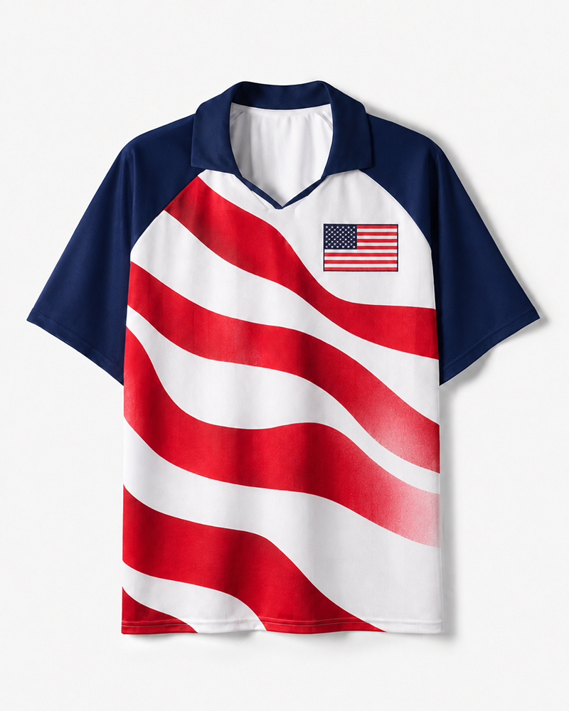 TheRetroTee United States Freedom Wave Collar Soccer Jersey