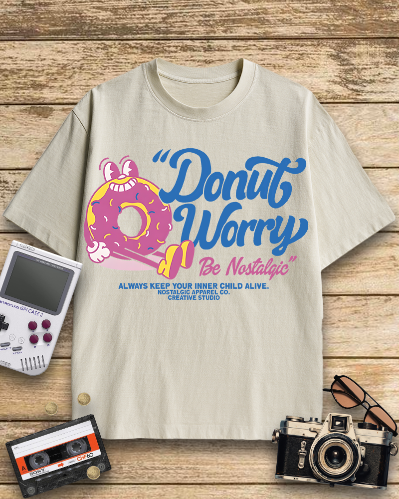 TheRetroTee Donut Worry 1990s Cotton T-Shirt