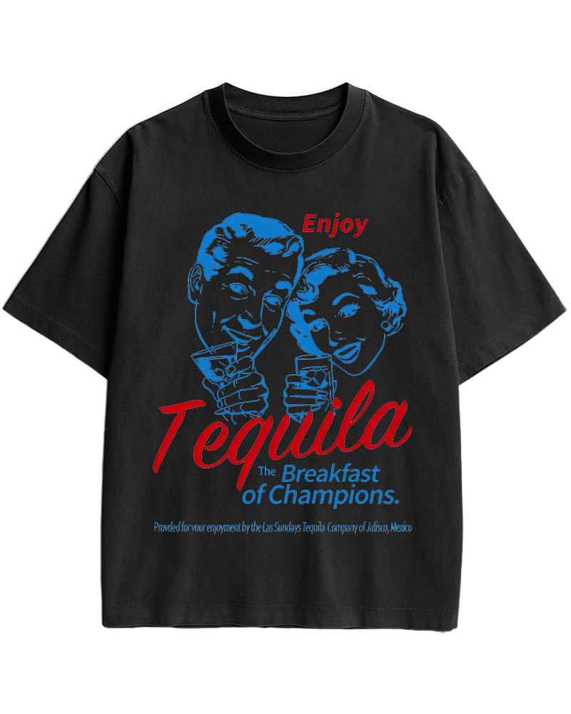 TheRetroTee Enjoy Tequila The Breakfast Of Champions 1950s Cotton T-Shirt