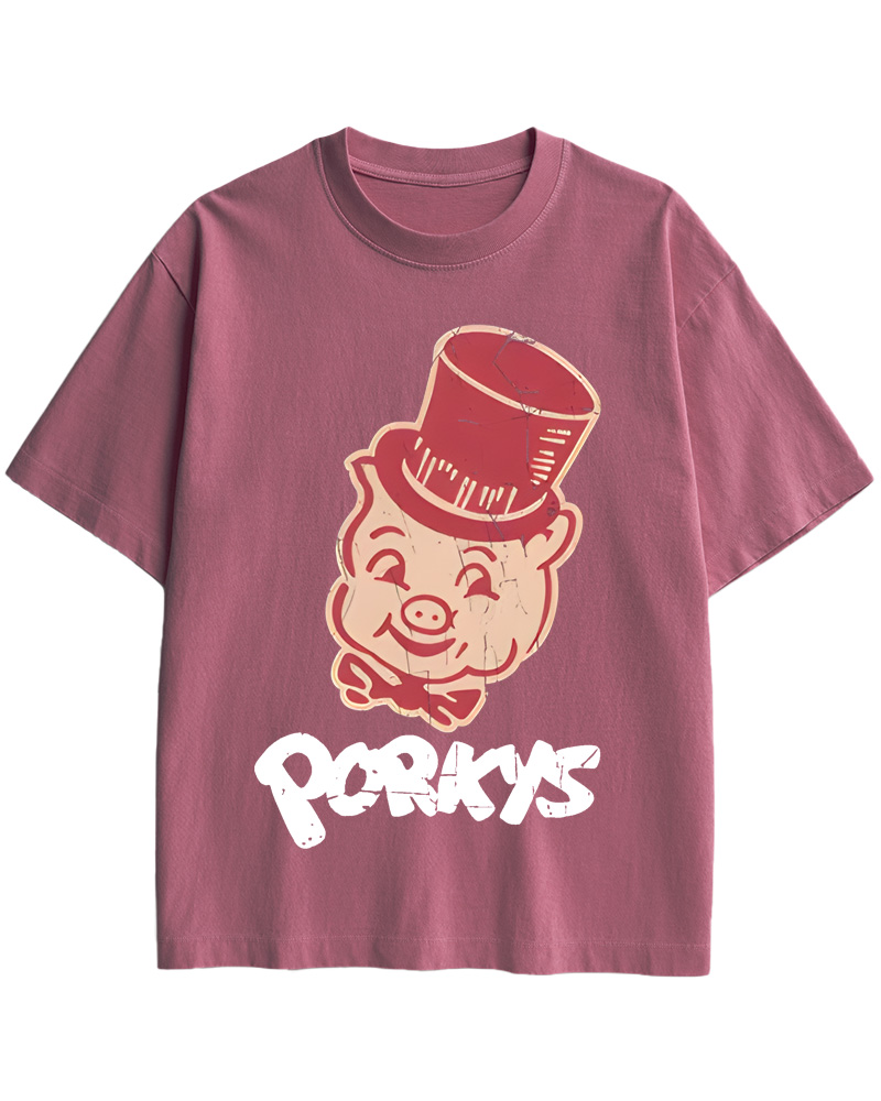 TheRetroTee Whimsical Pig 1960s Cotton T-Shirt