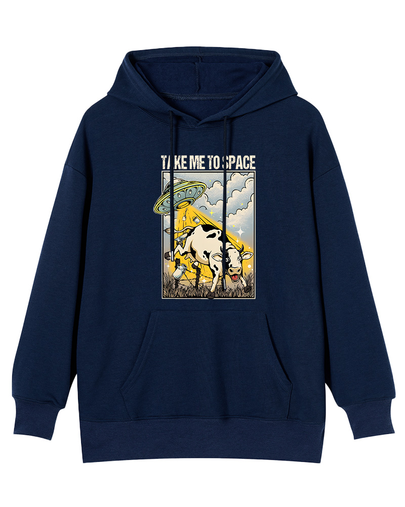 TheRetroHoodie Take Me To Space Cow Abduction 1990s Pin-up Hoodie