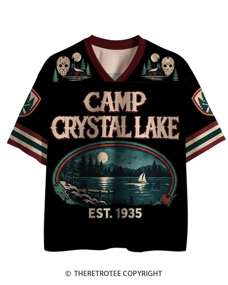 TheRetroTee Midnight Lake Camp 1980s Halloween Mesh Jersey