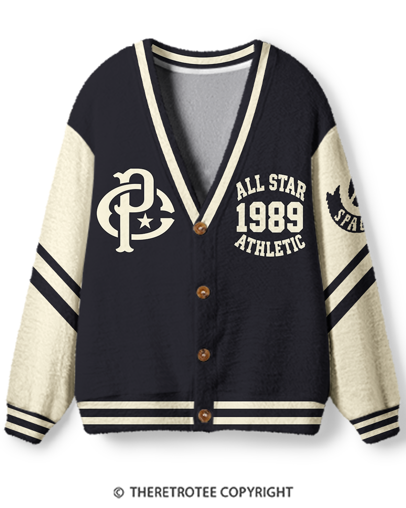TheRetroTee Vintage 1980s Alumni Varsity Unisex Cardigan Sweater