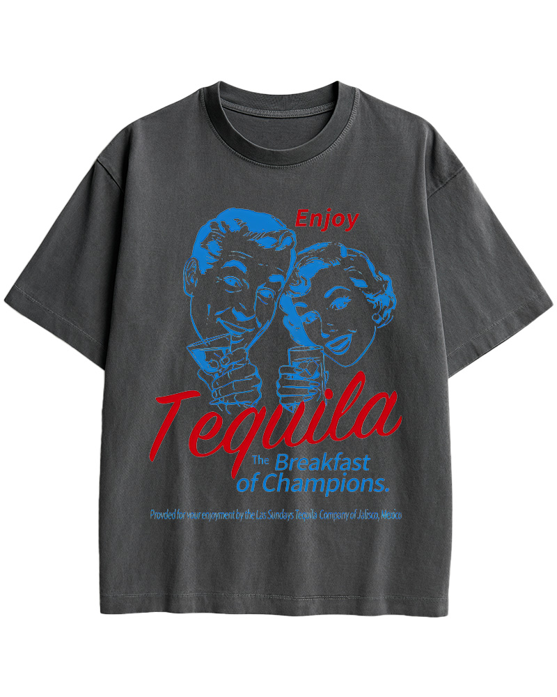 TheRetroTee Enjoy Tequila The Breakfast Of Champions 1950s Cotton T-Shirt