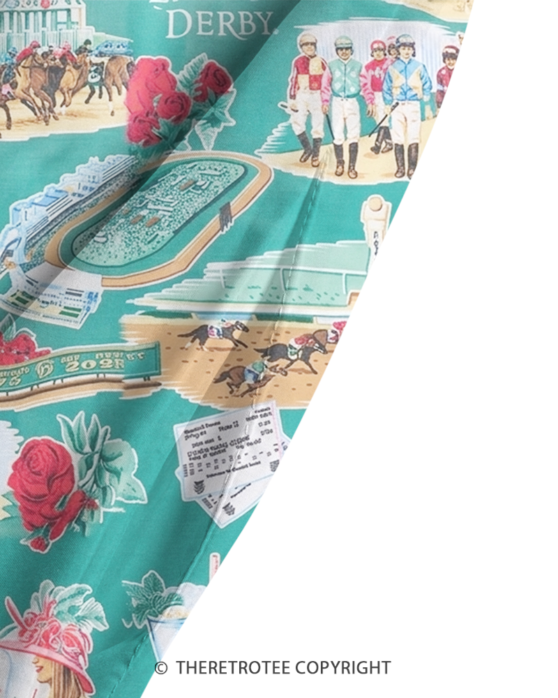 TheRetroTee 1950s Vintage Kentucky Derby Horse Racing Toile Scene Strappy Maxi Dress