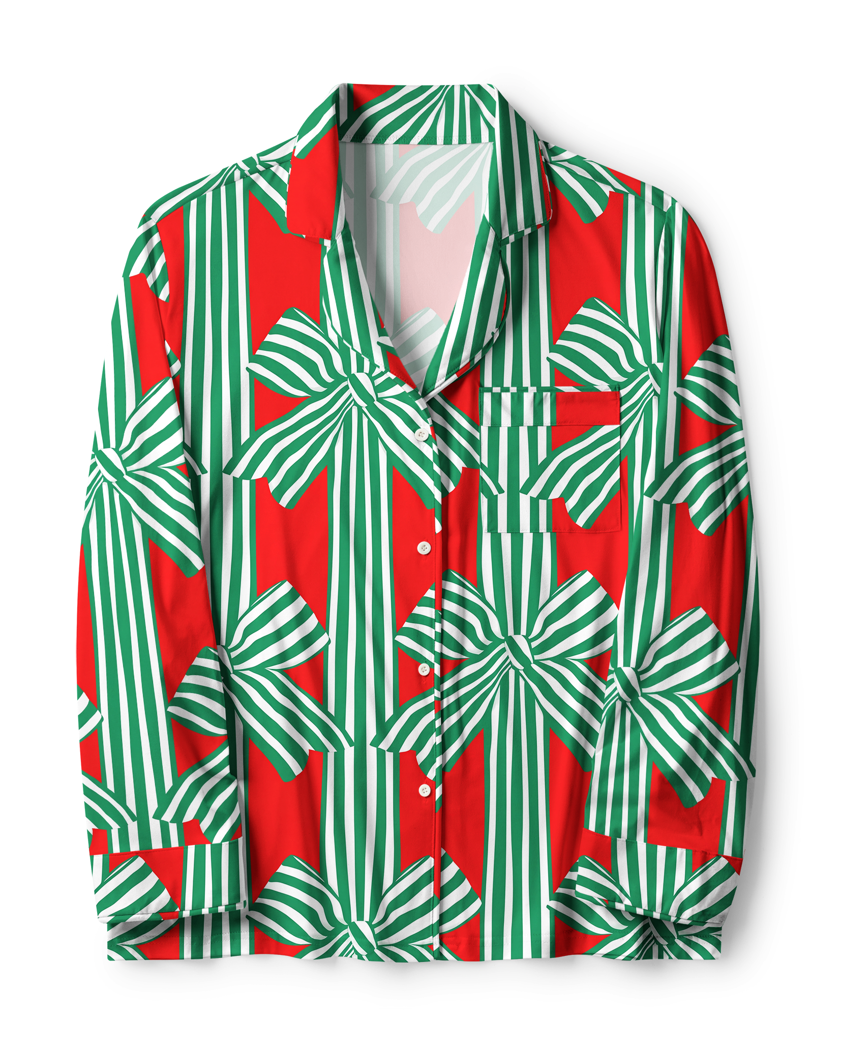 TheRetroTee Xmas Bow Gift Stripe Vintage Pajama Set