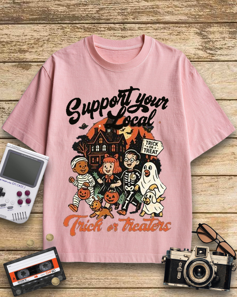 TheRetroTee Support Your Local Trick or Treaters 1960s Cotton T-Shirt