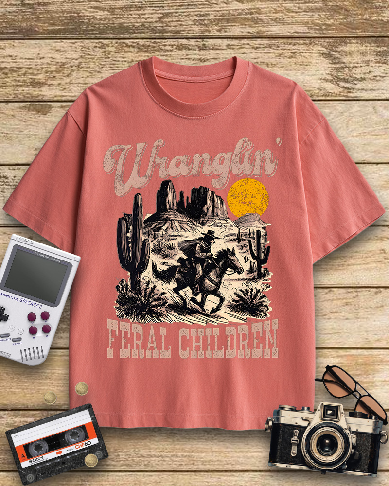TheRetroTee Retro Wranglin' Feral Children Raccoon 1970s Cotton T-Shirt