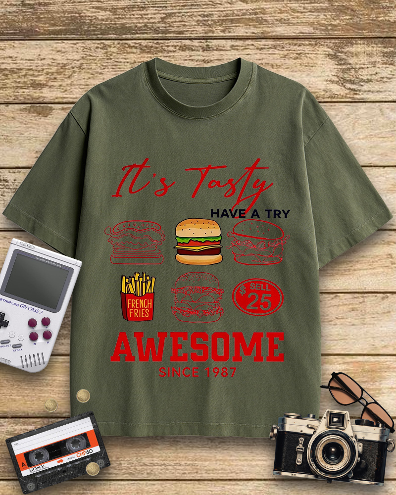 TheRetroTee Hamburger 1980s Cotton T-Shirt