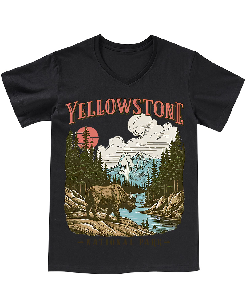 TheRetroTee Yellowstone National Park 1870s V-neck T-Shirt