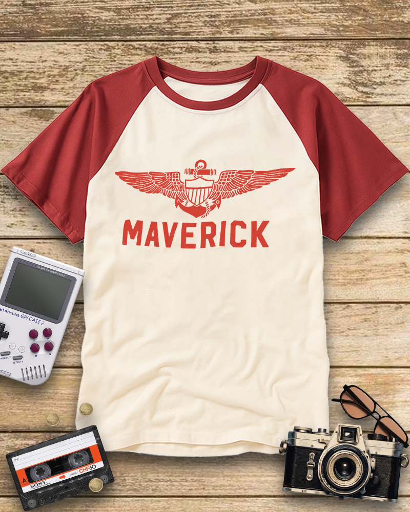 TheRetroTee Maverick. Pilot. Rebel. Legend 1980s Raglan Baseball T-Shirt