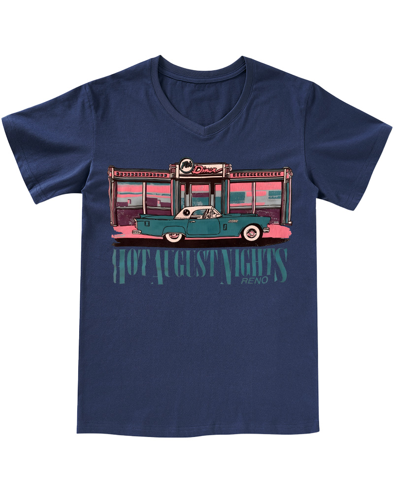 TheRetroTee Hot August Nights Reno Diner 1950s V-neck T-Shirt