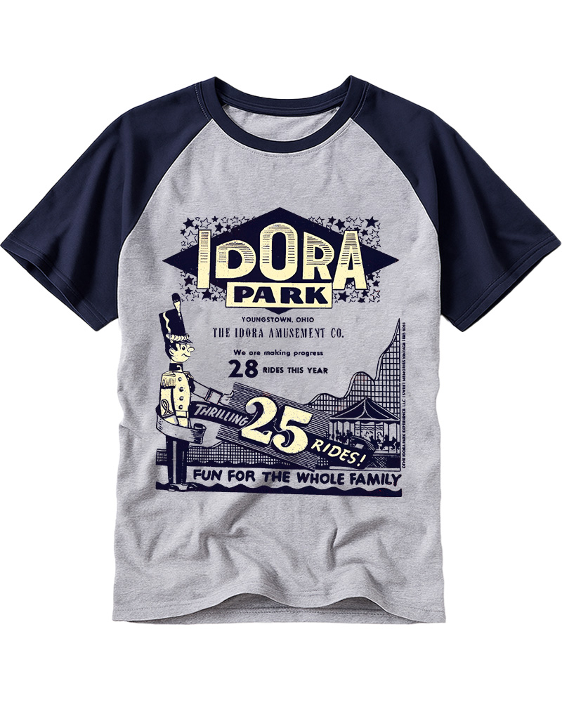 TheRetroTee Idora Park's Thrilling 25 Rides 1910s Raglan Baseball T-Shirt