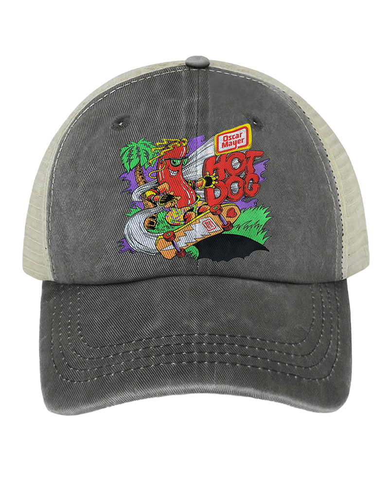 TheRetroTee 80s Retro Logo Skateboard Hot Dog Trucker Hat