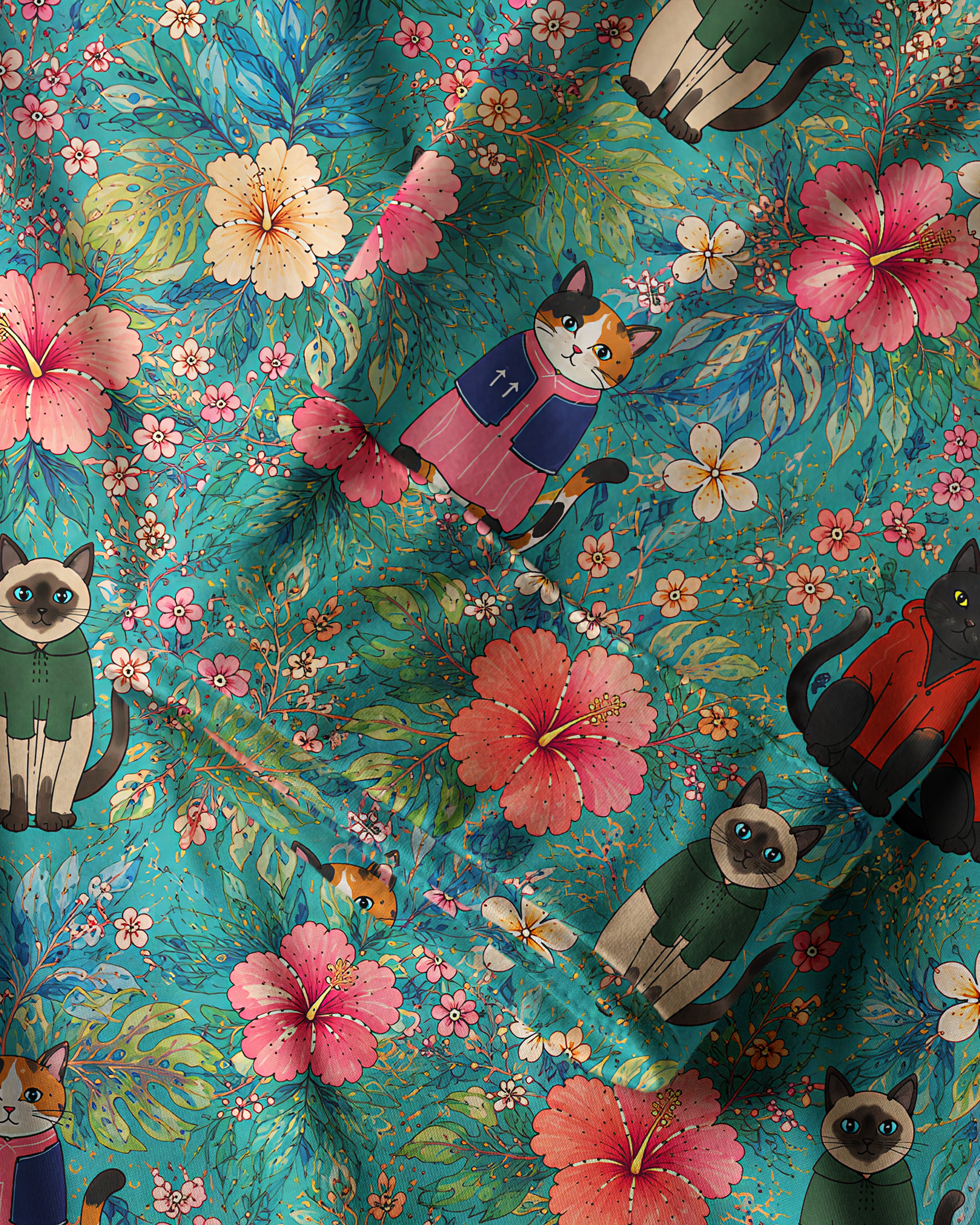 TheRetroTee Tropical Cat Floral Vintage Pajama Set
