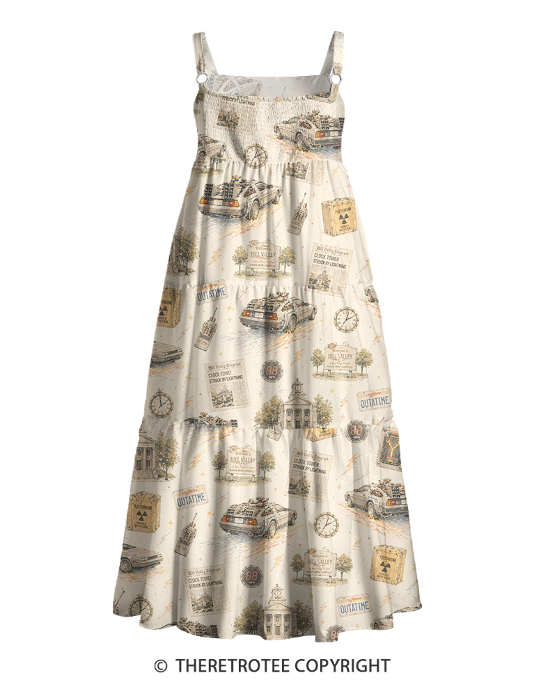 TheRetroTee 1980s Retro Time Travel Car Vintage Sci-Fi Graphic Strappy Maxi Dress