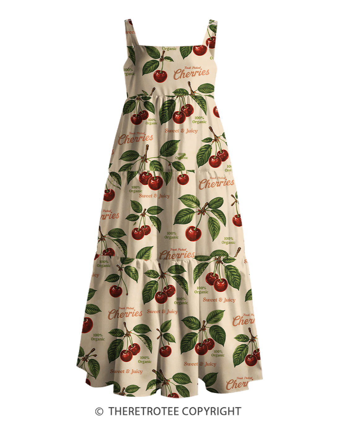 TheRetroTee 1950s Classic Cherry Print Strap Maxi Dress