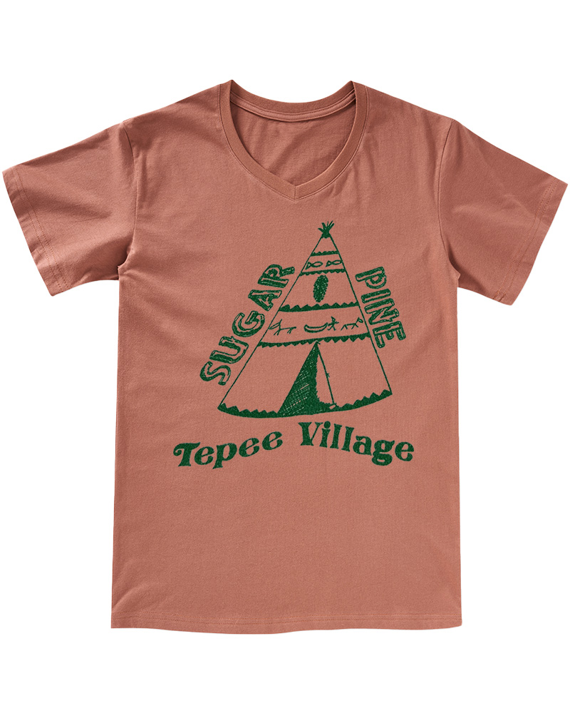 TheRetroTee 70s Sugar Pine Tepee V-neck T-Shirt