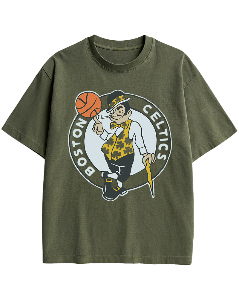 TheRetroTee Boston Leprechaun Basketball 1950s Cotton T-Shirt