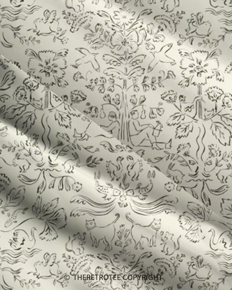 TheRetroTee 1970s Vintage Toile de Jouy Farm Animal Floral Strappy Maxi Dress