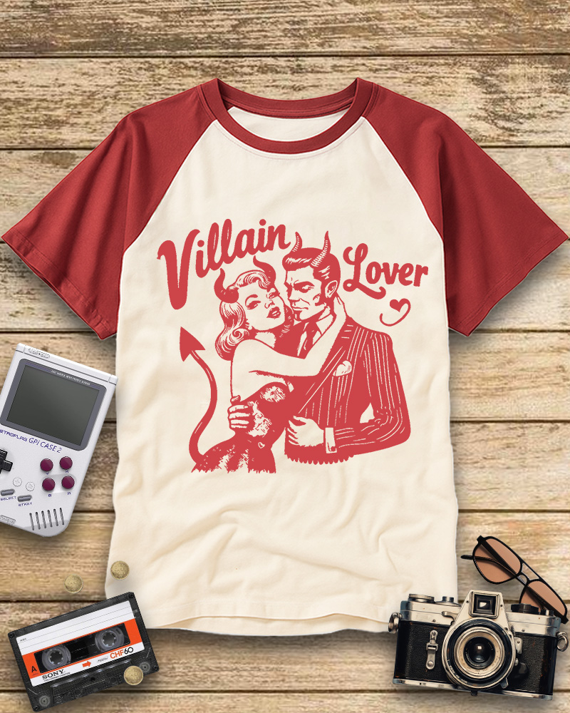 TheRetroTee Villain Lover Gothic Raglan Baseball T-Shirt