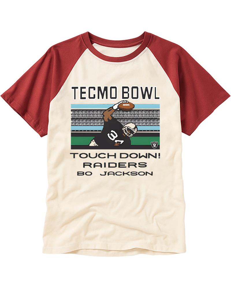 TheRetroTee Tecmo Bowl Raiders Bo Jackson 1980s Raglan Baseball T-Shirt