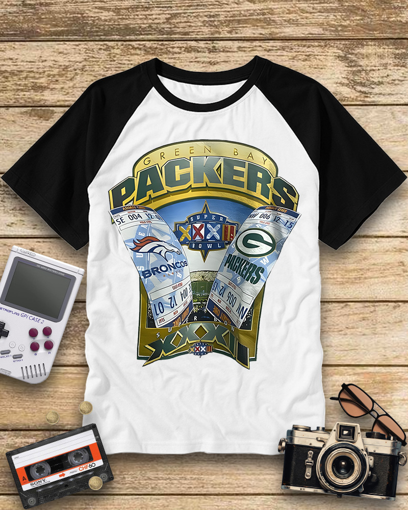 TheRetroTee 1998 Green Bay Packers Super BowlRaglan  Baseball T-Shirt