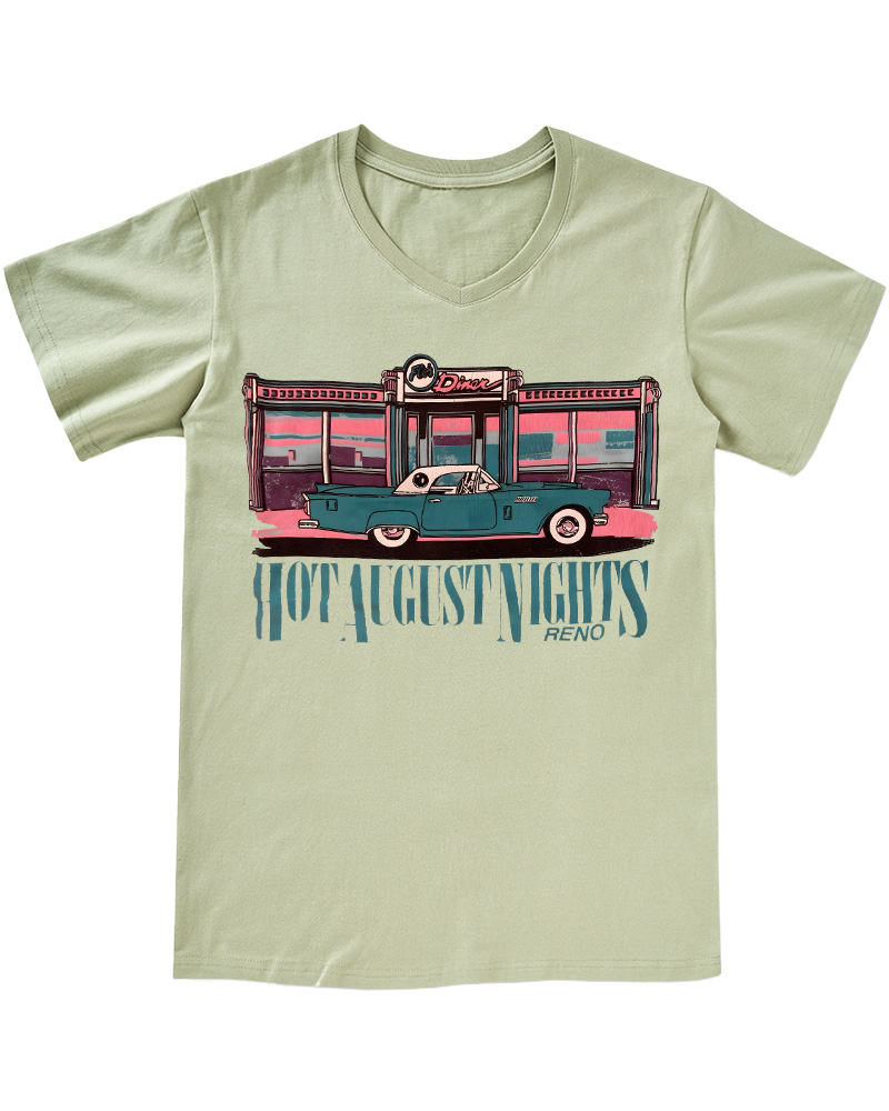 TheRetroTee Hot August Nights Reno Diner 1950s V-neck T-Shirt