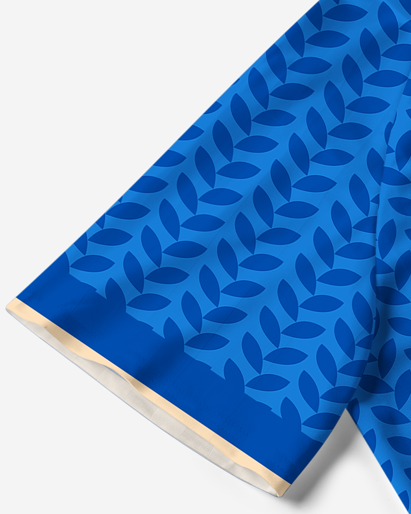 TheRetroTee Italy Blue Azzurri Olive Pattern Polo Mesh Jersey