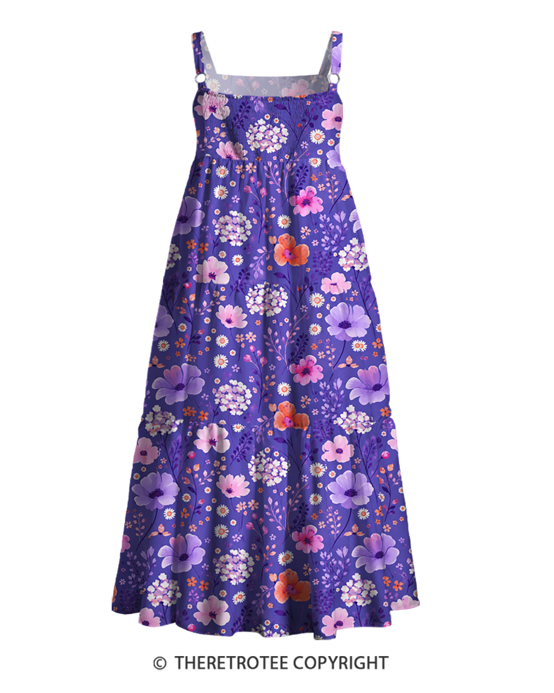 TheRetroTee Lavender Bloom Meadow 1970s Strappy Maxi Dress