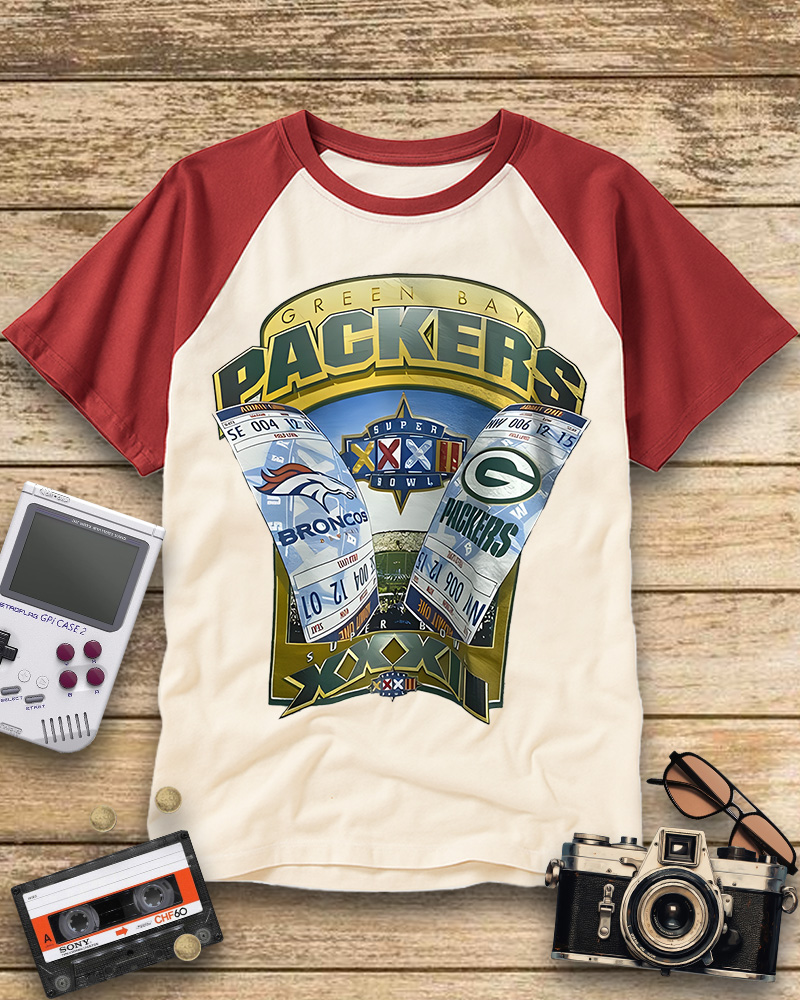 TheRetroTee 1998 Green Bay Packers Super BowlRaglan  Baseball T-Shirt