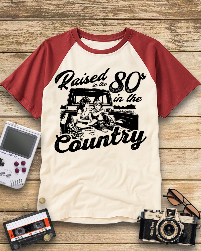 TheRetroTee Raised in 80s Raglan Baseball T-Shirt