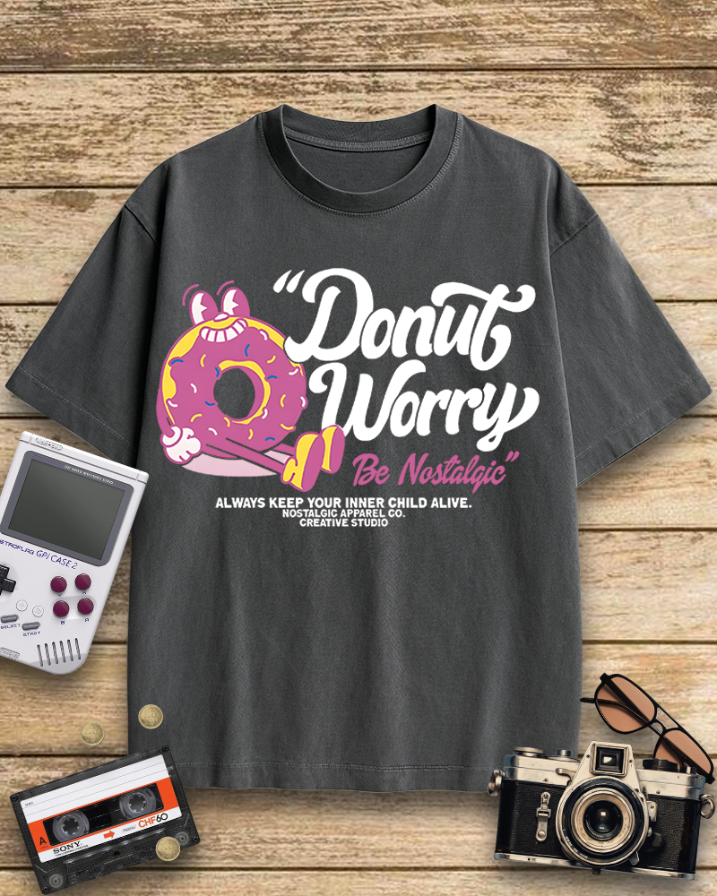 TheRetroTee Donut Worry 1990s Cotton T-Shirt