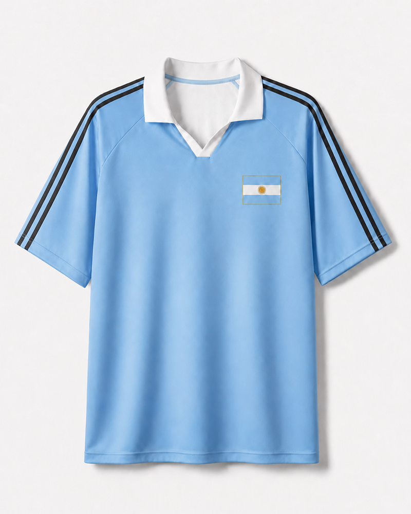 TheRetroTee Argentina Racing Stripe Collar Soccer Jersey