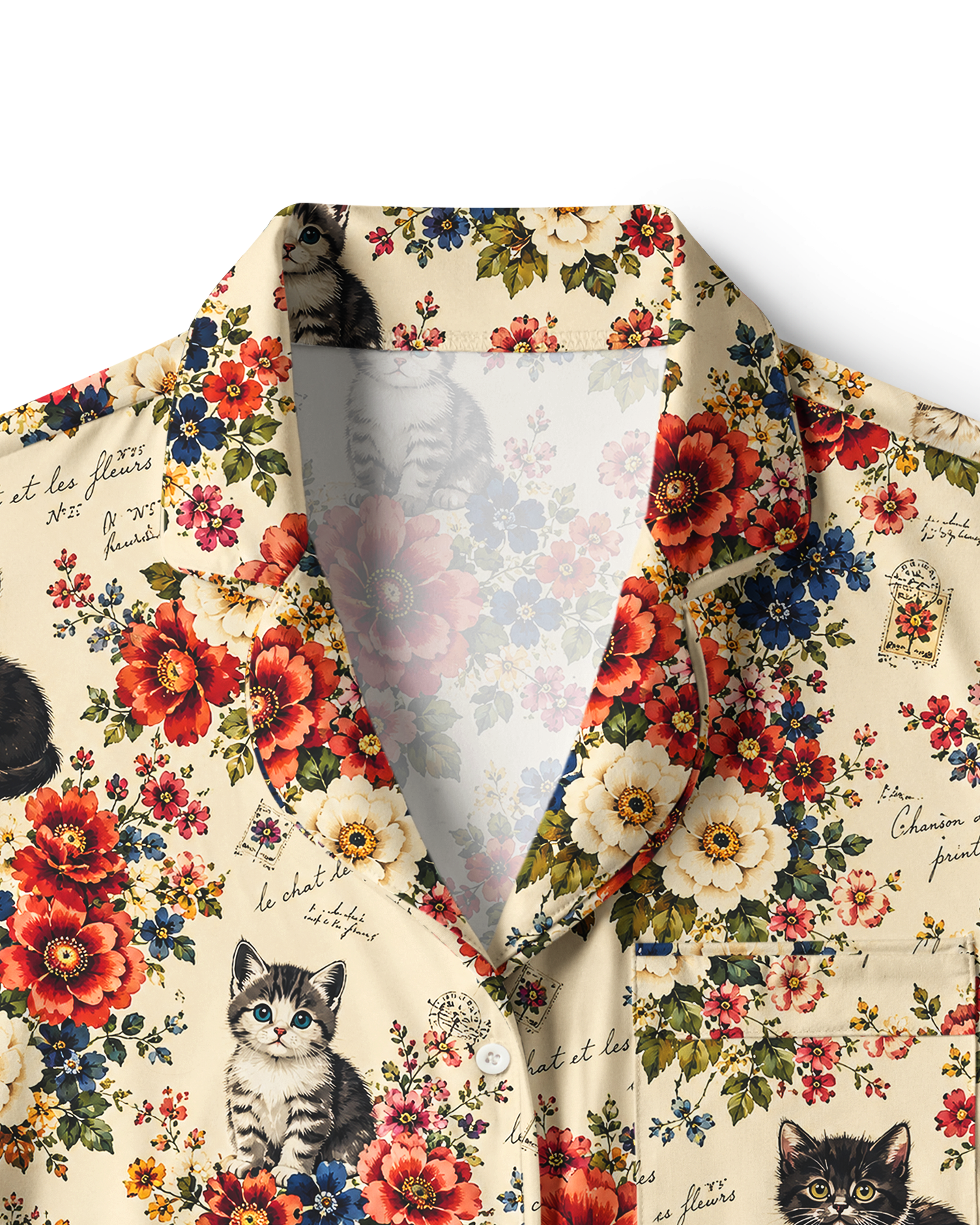 TheRetroTee Floral Kitten Script Vintage Pajama Set