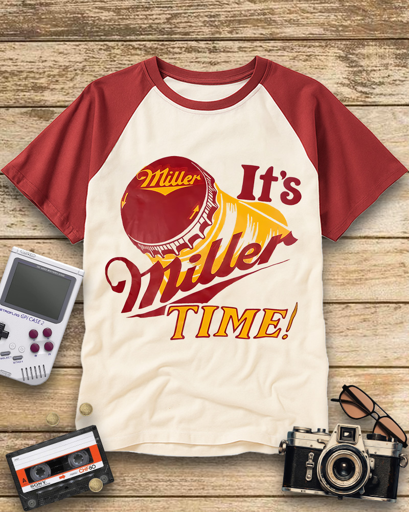 TheRetroTee vintage Its Miller Time 1970s Raglan Baseball T-Shirt