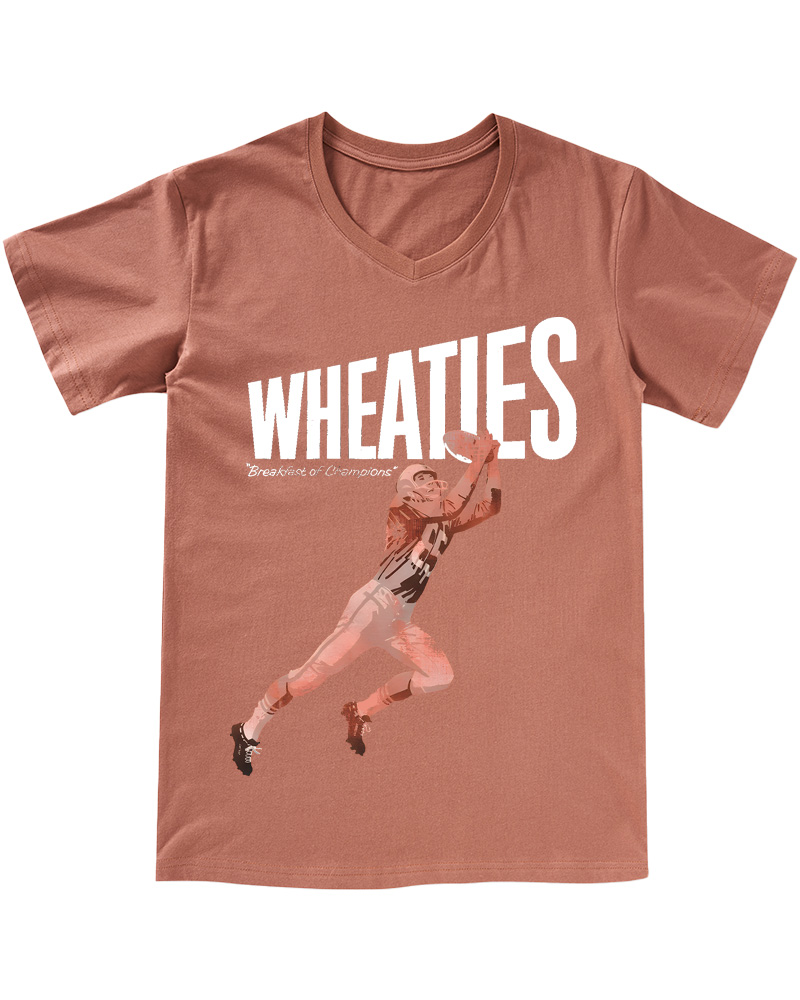 TheRetroTee Wheaties Breakfast of Champions Football Player 1970s V-neck T-Shirt