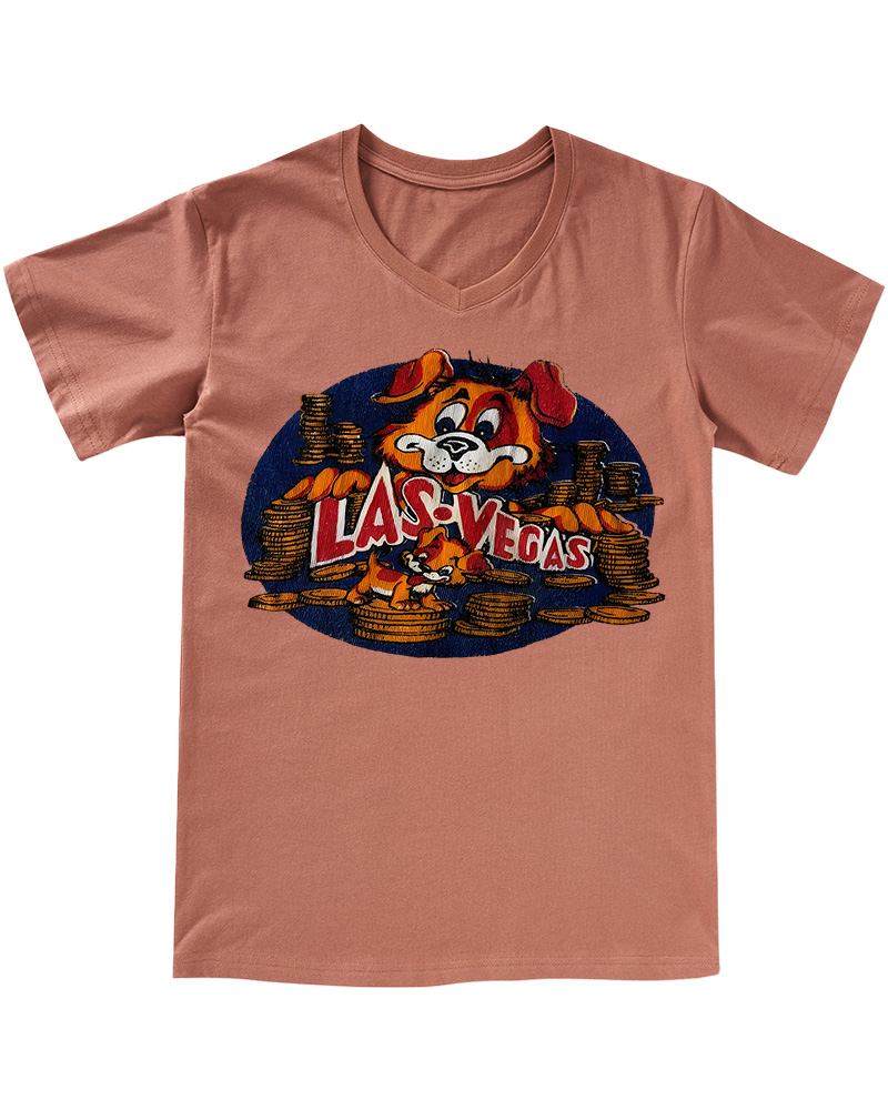TheRetroTee Vintage 60s Las Vegas Dog V-neck T-Shirt
