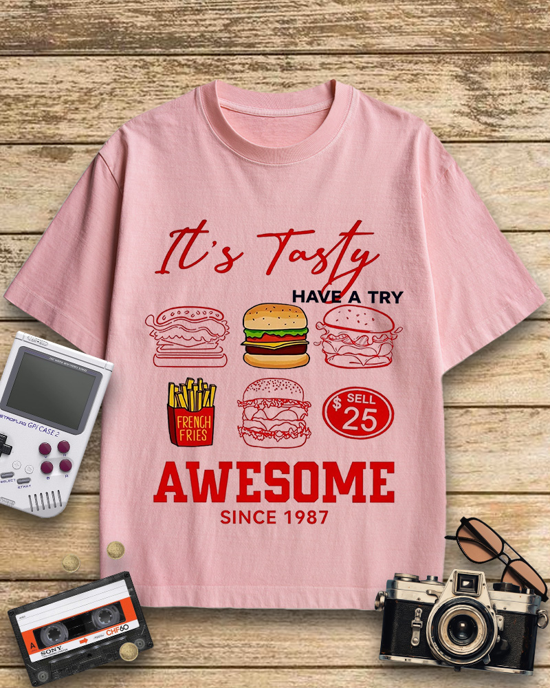 TheRetroTee Hamburger 1980s Cotton T-Shirt