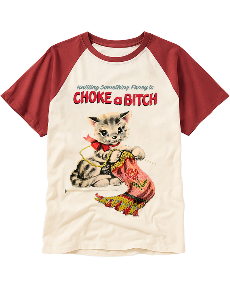 TheRetroTee Knitting Something Fancy to Choke a Bitch 1950s Raglan Baseball T-Shirt