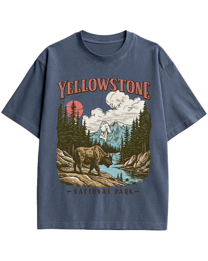 TheRetroTee Yellowstone National Park Pin-Up Cotton T-Shirt
