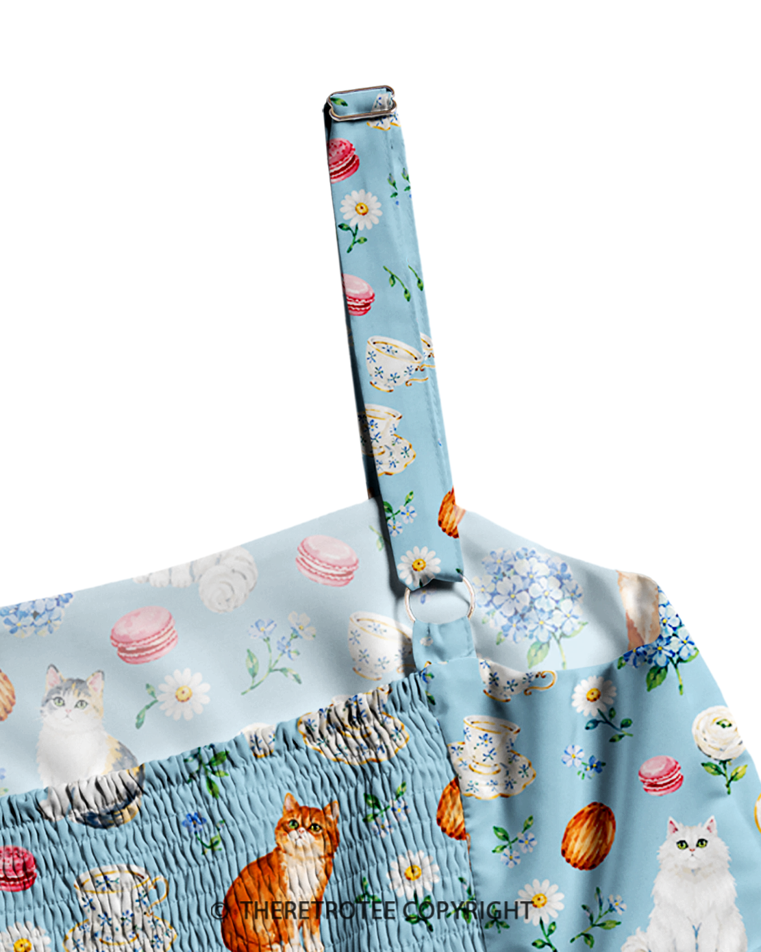 TheRetroTee Tea Time Cat Café 1950s Strappy Maxi Dress