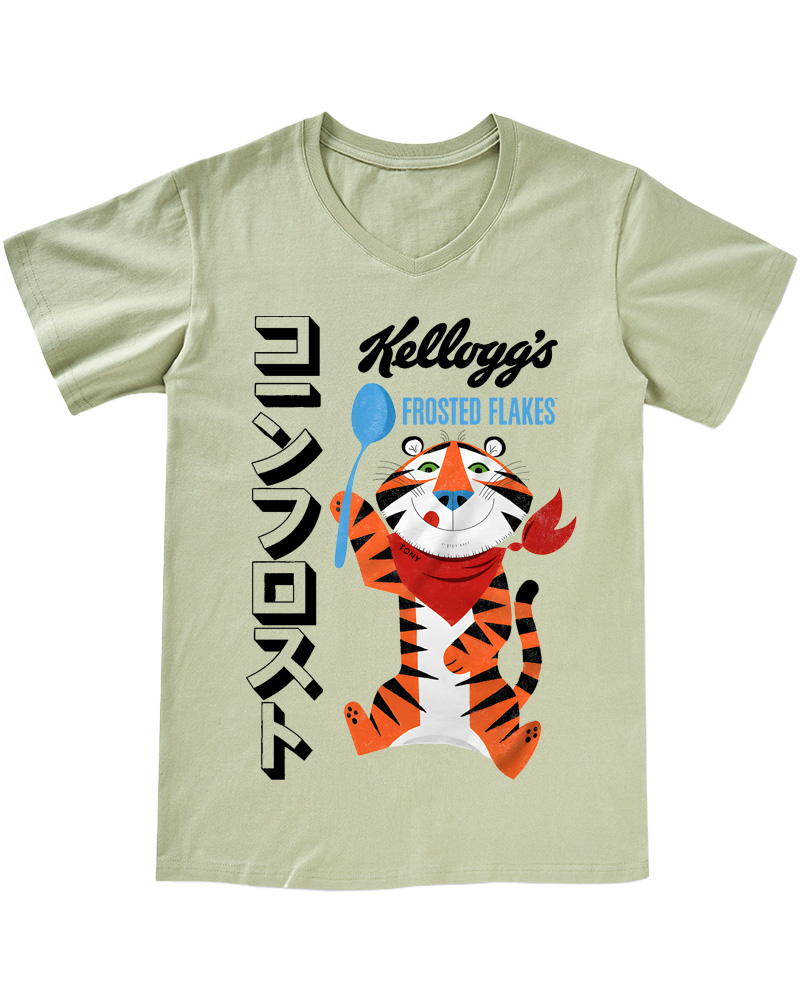 TheRetroTee Frosted Flakes Tony the Tiger Ringer 1960s V-neck T-Shirt